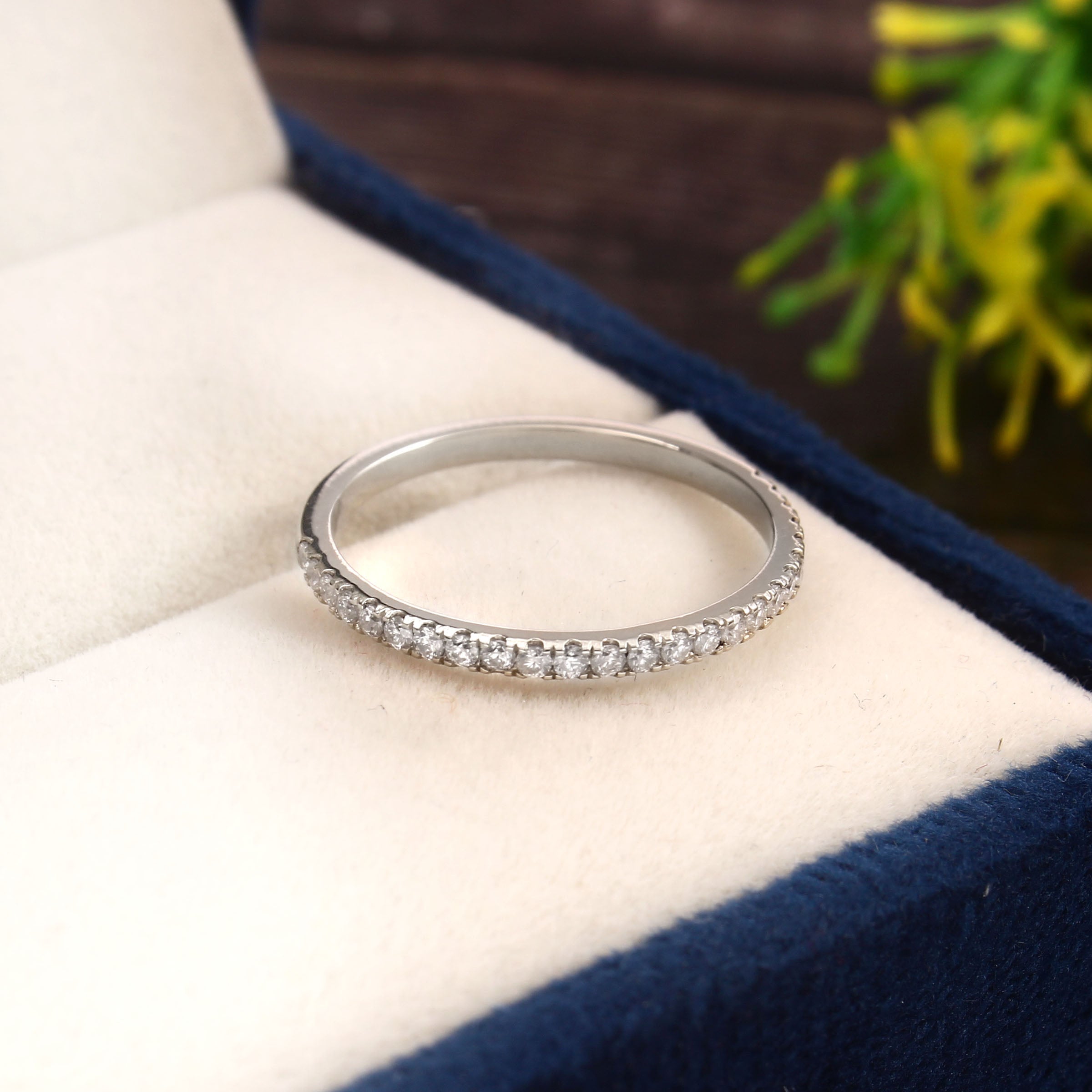 Half Eternity Moissanite Band Ring for Her, Dainty Wedding Anniversary Stackable Fine Jewelry Gift