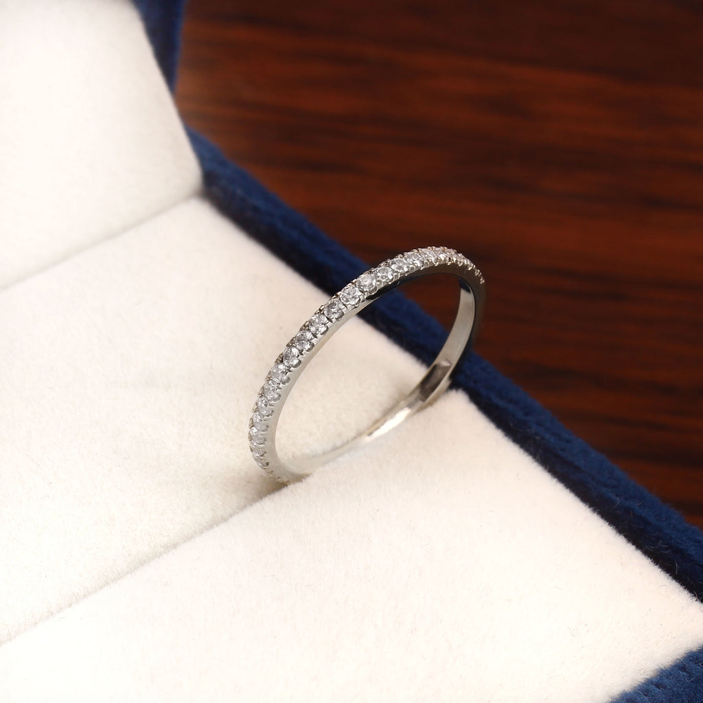 Half Eternity Moissanite Band Ring for Her, Dainty Wedding Anniversary Stackable Fine Jewelry Gift