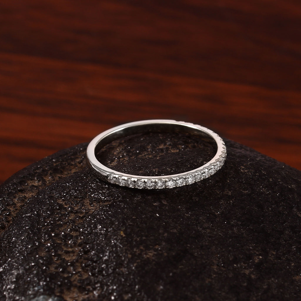 Half Eternity Moissanite Band Ring for Her, Dainty Wedding Anniversary Stackable Fine Jewelry Gift