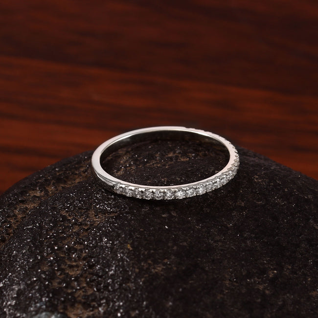 Half Eternity Moissanite Band Ring for Her, Dainty Wedding Anniversary Stackable Fine Jewelry Gift Hover Image