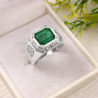 Natural Emerald Ring for Men in Sterling Silver, Elegant Handmade Gemstone Statement Jewelry