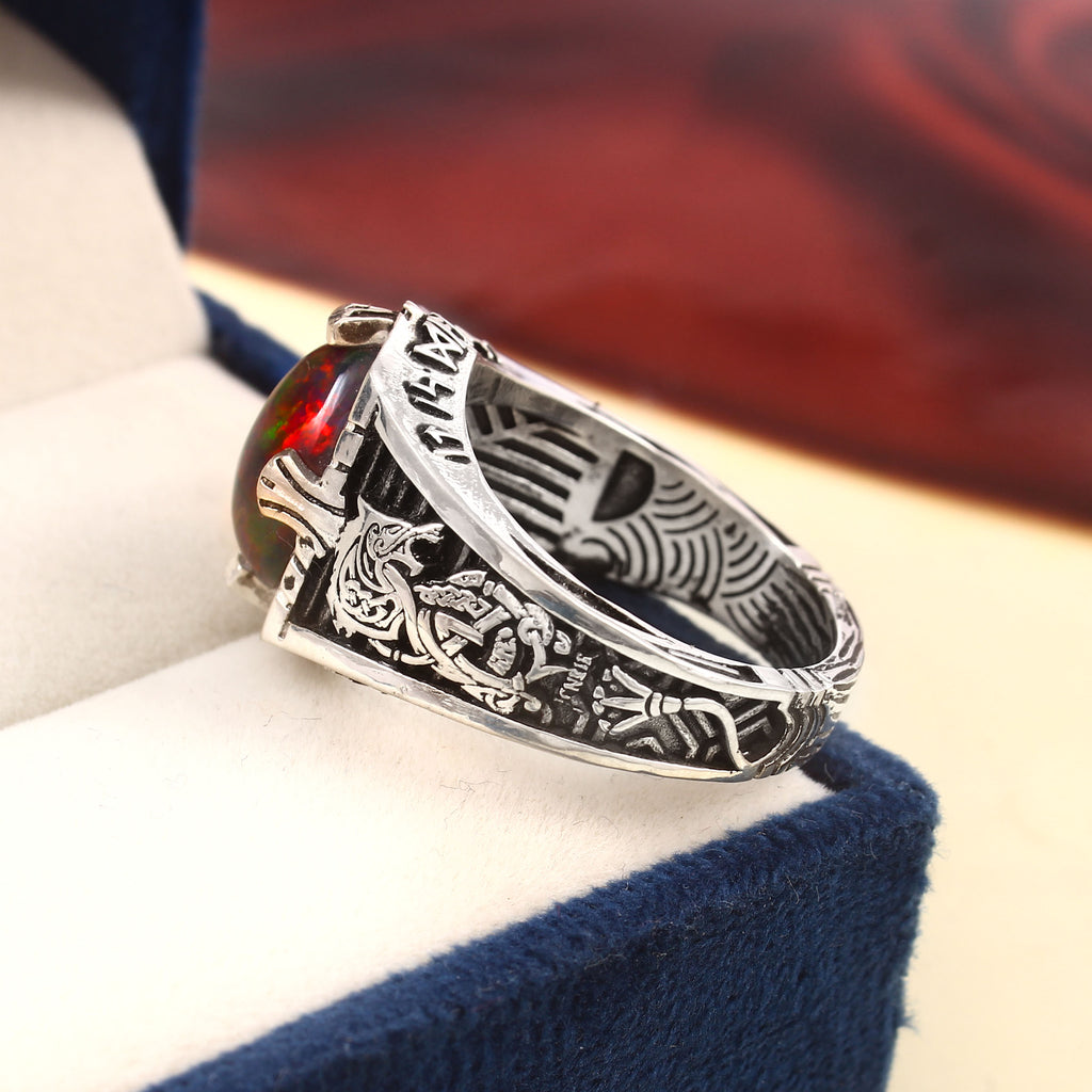 Majestic Dragon Ring with Opal for Him, Fantasy-Inspired Sterling Silver Statement Jewelry Gift