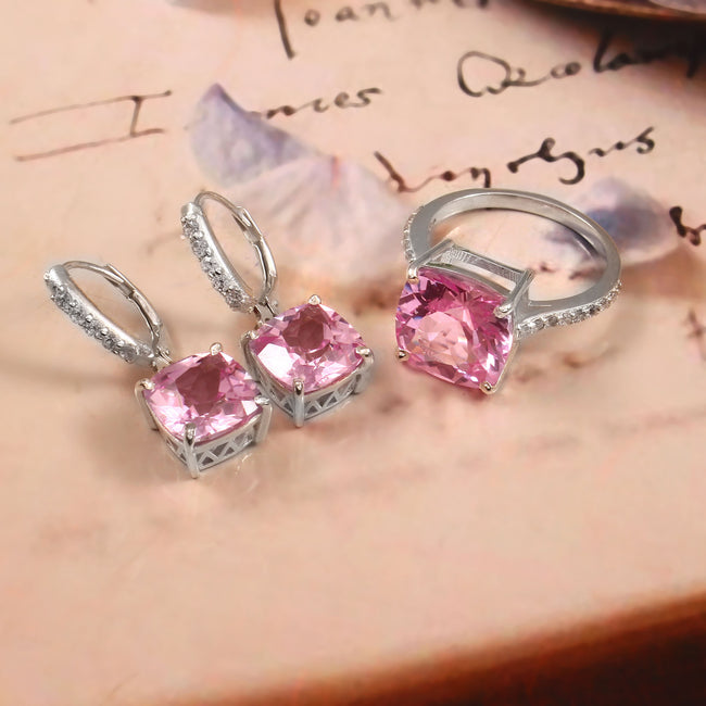 Elegant Cubic Zirconia Ring and Earring Set for Her, Sparkling Wedding Anniversary Jewelry Gift Main Image
