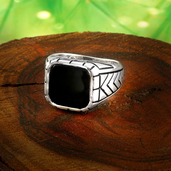 Bold Cushion Cut Black Onyx Ring for Men, Classic Statement Jewelry with Timeless Style Hover Image