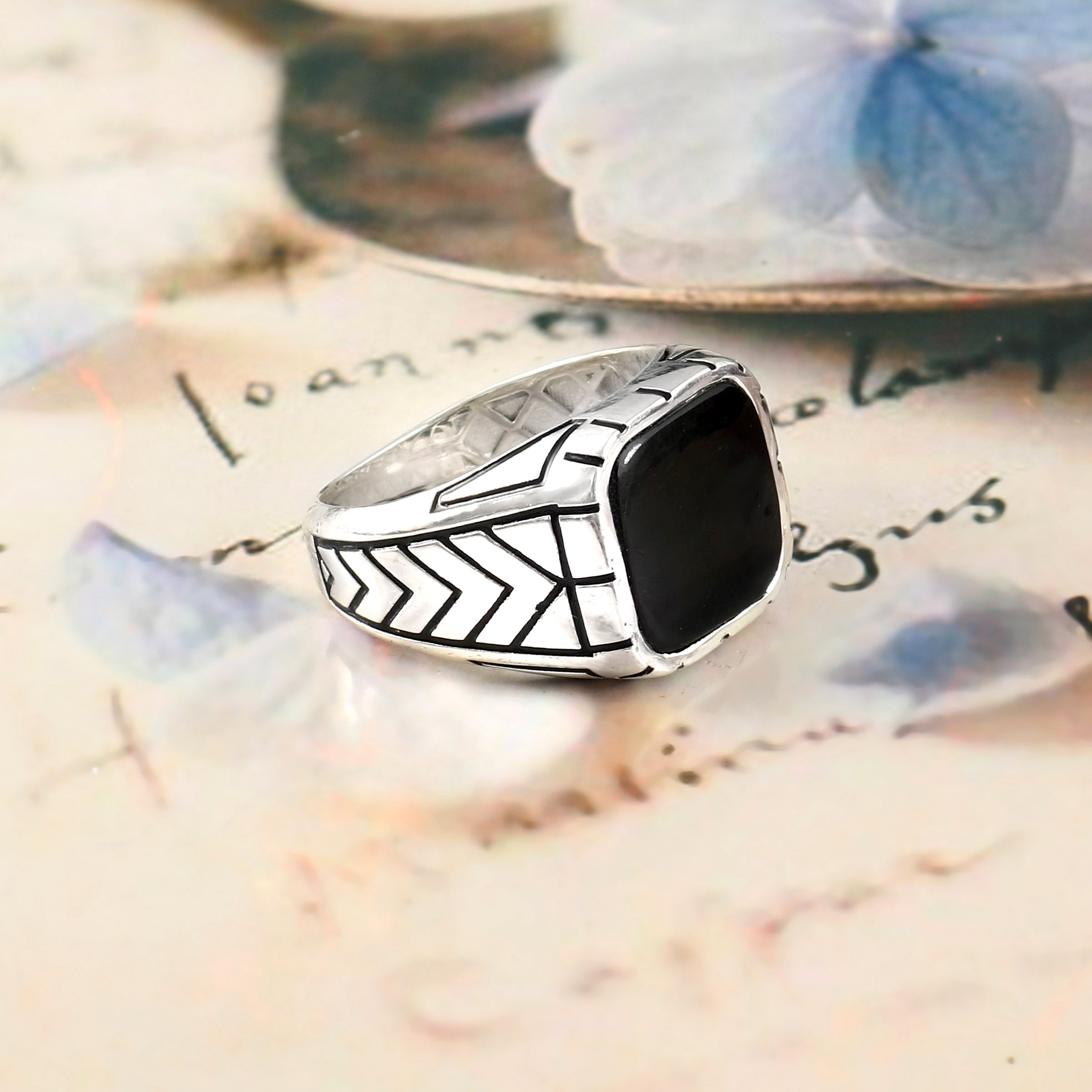 Bold Cushion Cut Black Onyx Ring for Men, Classic Statement Jewelry with Timeless Style