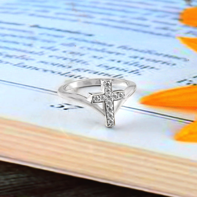 Premium Moissanite Jedgus Cross Ring in Sterling Silver, Faith Inspired Luxury Statement Jewelry for Men Hover Image
