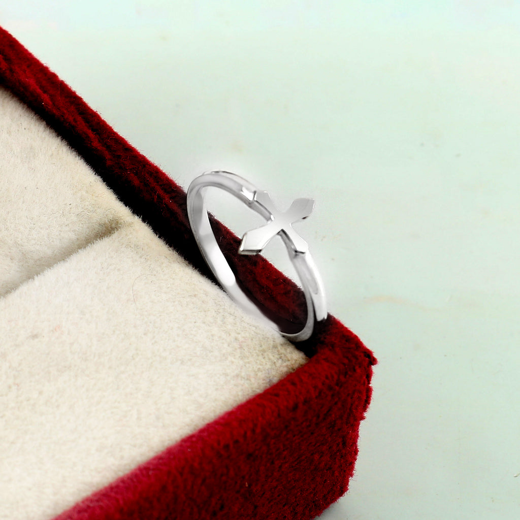 Faith Inspired Jedgus Cross Ring with Moissanite, Sterling Silver Statement Jewelry for Men and Women