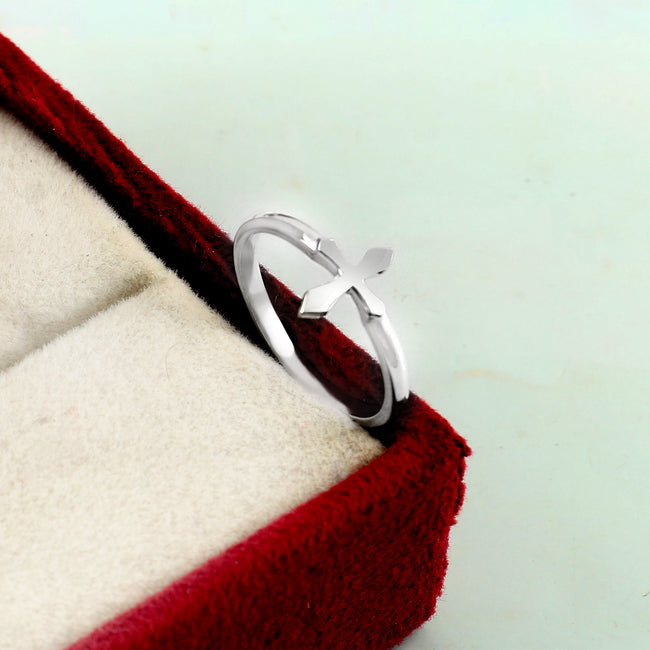 Faith Inspired Jedgus Cross Ring with Moissanite, Sterling Silver Statement Jewelry for Men and Women Main Image