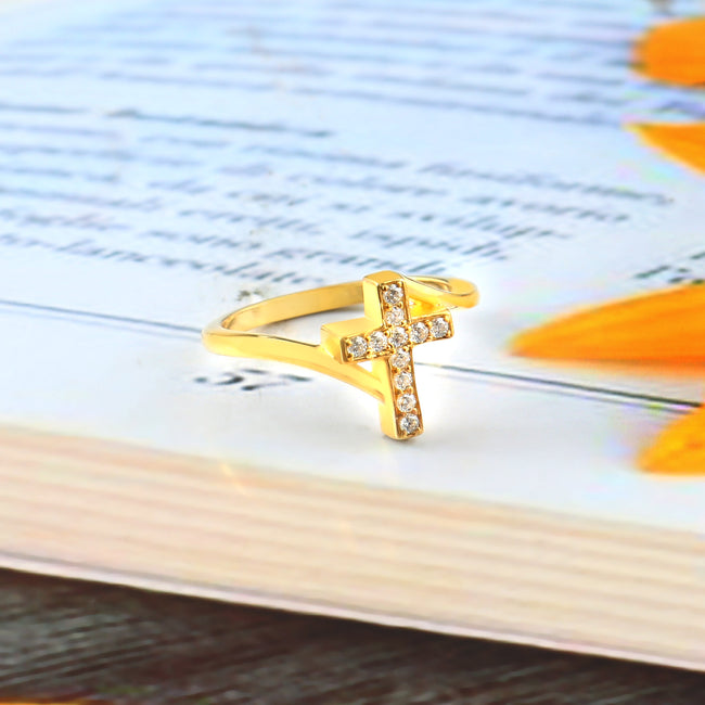 Faith Inspired Jedgus Cross Ring with Moissanite in Sterling Silver, Elegant Unisex Statement Jewelry Hover Image