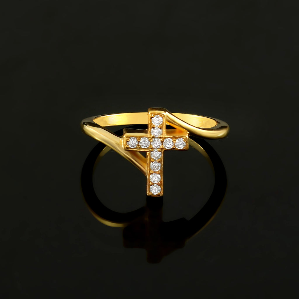 Faith Inspired Jedgus Cross Ring with Moissanite in Sterling Silver, Elegant Unisex Statement Jewelry