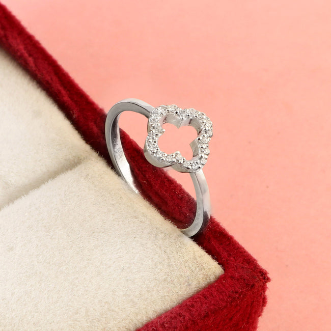 Elegant Four Leaf Clover Moissanite Ring for Her, Lucky Charm Fine Jewelry Gift Hover Image