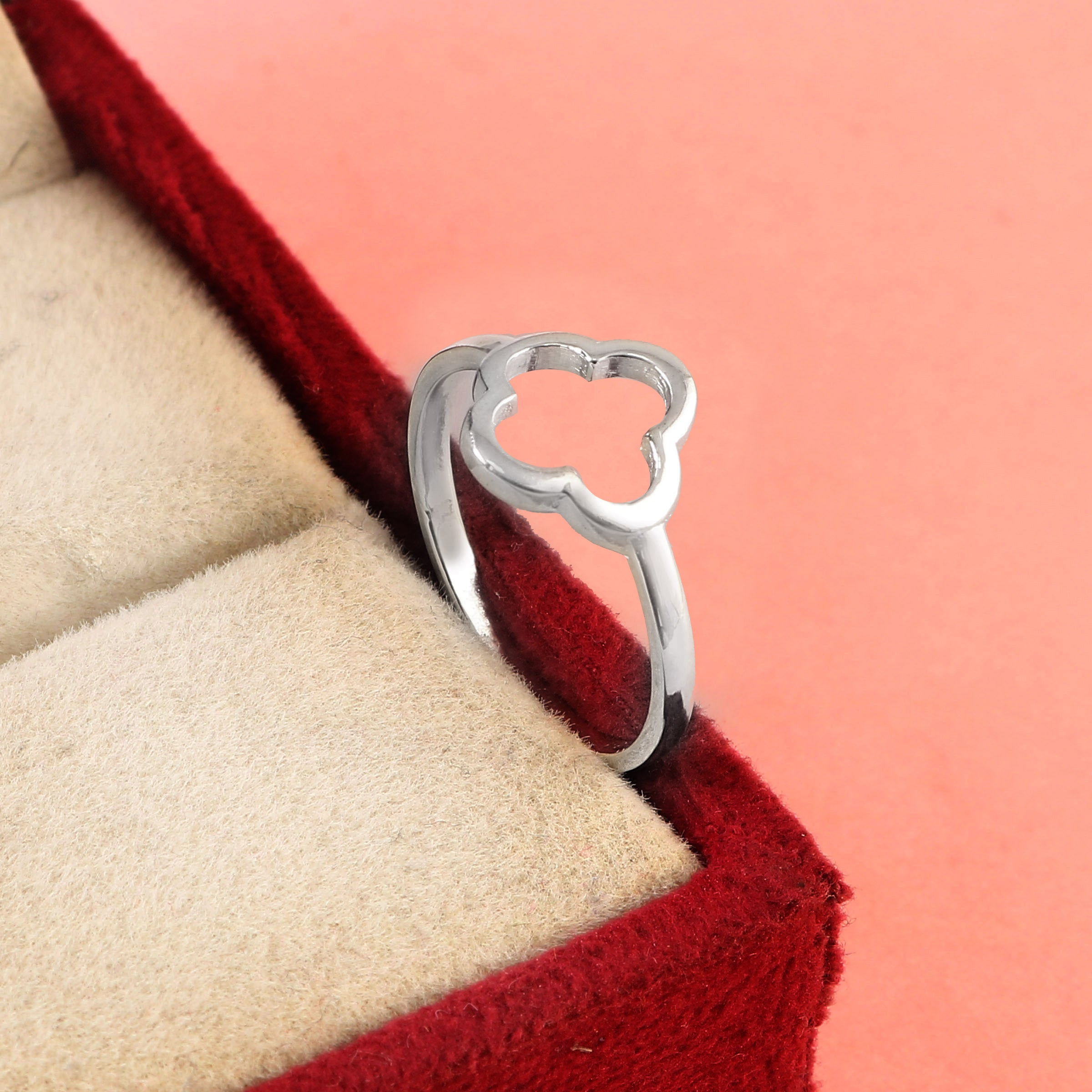 Lucky Four Leaf Clover Ring for Her, Elegant Nature Inspired Jewelry Gift for Women