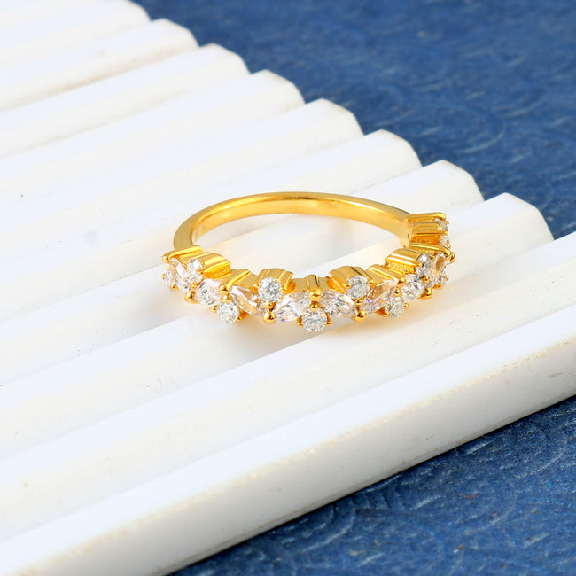 Elegant Marquise and Round Moissanite Band for Her, Sparkling Wedding Anniversary Ring Hover Image