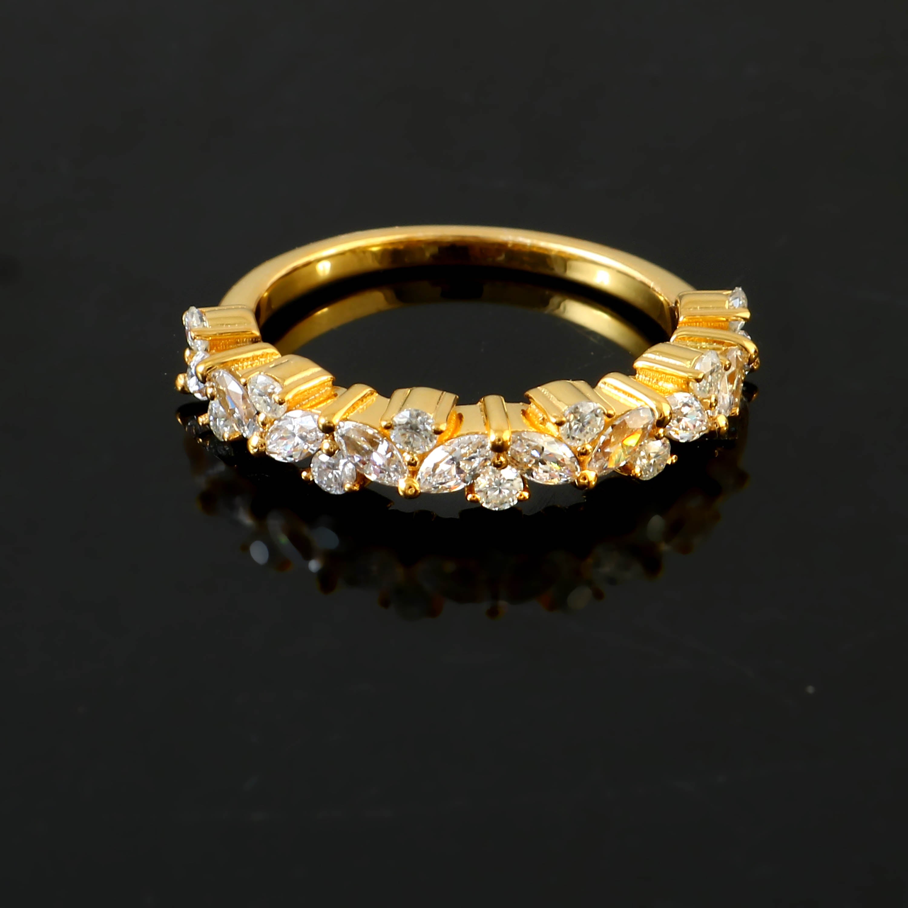 Elegant Marquise and Round Moissanite Band for Her, Sparkling Wedding Anniversary Ring