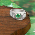 Natural Emerald and Moissanite Ring for Him, Bold Luxury Statement Jewelry for Men