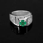 Natural Emerald and Moissanite Ring for Him, Bold Luxury Statement Jewelry for Men