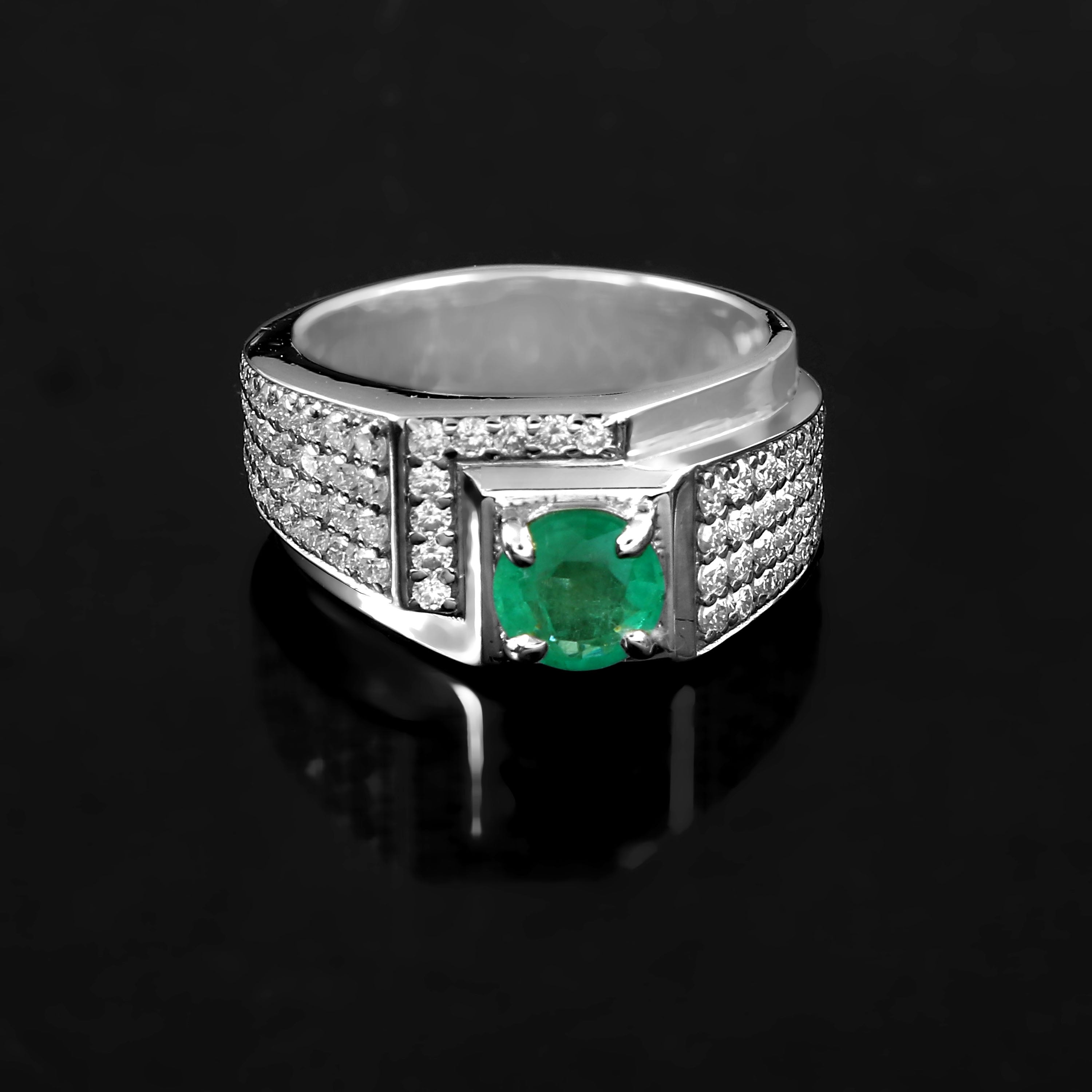 Natural Emerald and Moissanite Ring for Him, Bold Luxury Statement Jewelry for Men