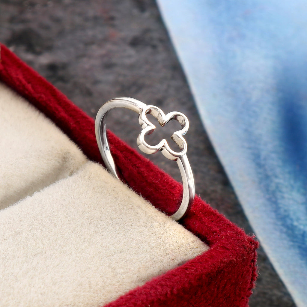 Elegant Four Leaf Clover Ring for Her, Lucky Nature Inspired Jewelry Gift for Women