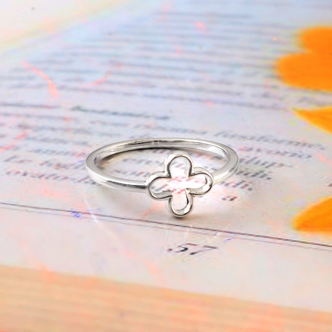 Elegant Four Leaf Clover Ring for Her, Lucky Nature Inspired Jewelry Gift for Women Hover Image