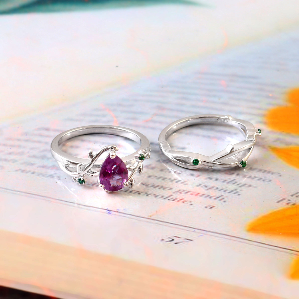 Natural Amethyst Bridal Ring for Her, Nature Inspired Engagement Wedding Jewelry with Elegance