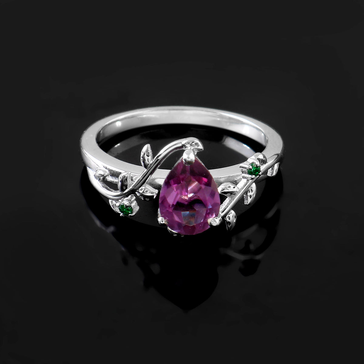 Natural Amethyst Bridal Ring for Her, Nature Inspired Engagement Wedding Jewelry with Elegance