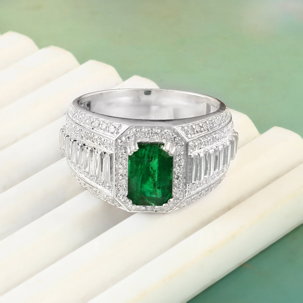 Men's Lab Grown Emerald Ring, Bold Luxury Statement Jewelry with Timeless Sophisticated Style