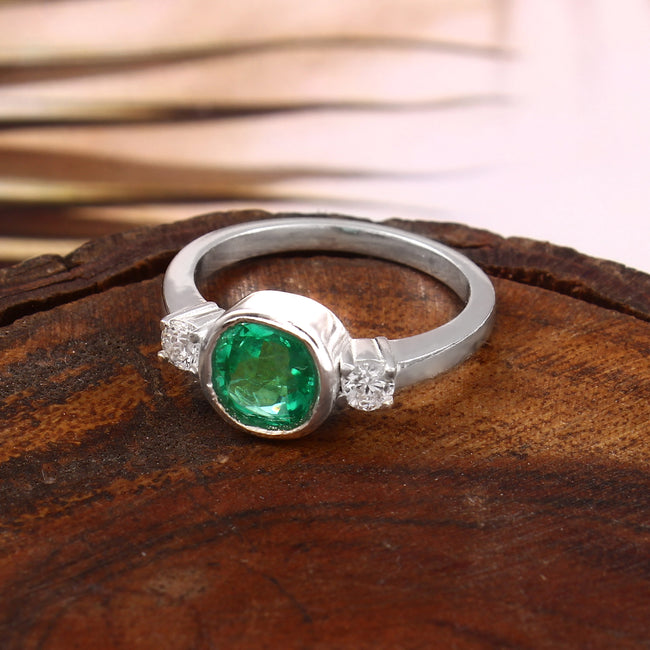 Lab Grown Emerald Cushion Cut Moissanite Ring for Her, Elegant Vintage Inspired Jewelry Main Image