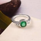 Lab Grown Emerald Cushion Cut Moissanite Ring for Her, Elegant Vintage Inspired Jewelry