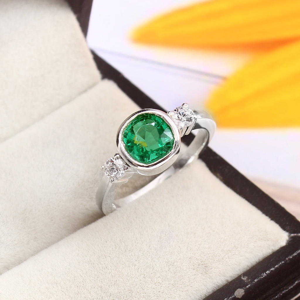 Lab Grown Emerald Cushion Cut Moissanite Ring for Her, Elegant Vintage Inspired Jewelry