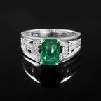Lab Grown Emerald and Emerald Cut Moissanite Ring for Her, Elegant Bridal Jewelry