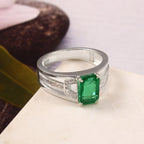 Lab Grown Emerald and Emerald Cut Moissanite Ring for Her, Elegant Bridal Jewelry