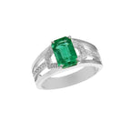 Lab Grown Emerald and Emerald Cut Moissanite Ring for Her, Elegant Bridal Jewelry