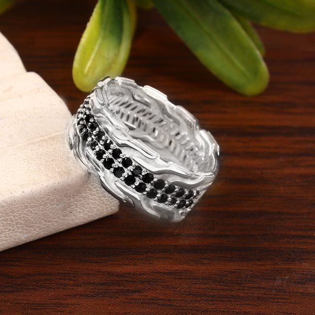 Black Moissanite Wedding Band for Him, Trendy Men's Ring with Modern Luxury Style Main Image