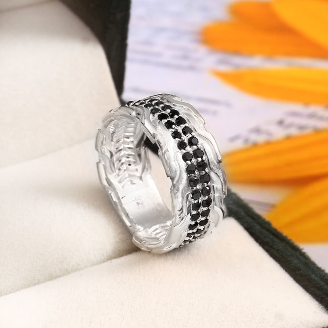 Black Moissanite Wedding Band for Him, Trendy Men's Ring with Modern Luxury Style Hover Image