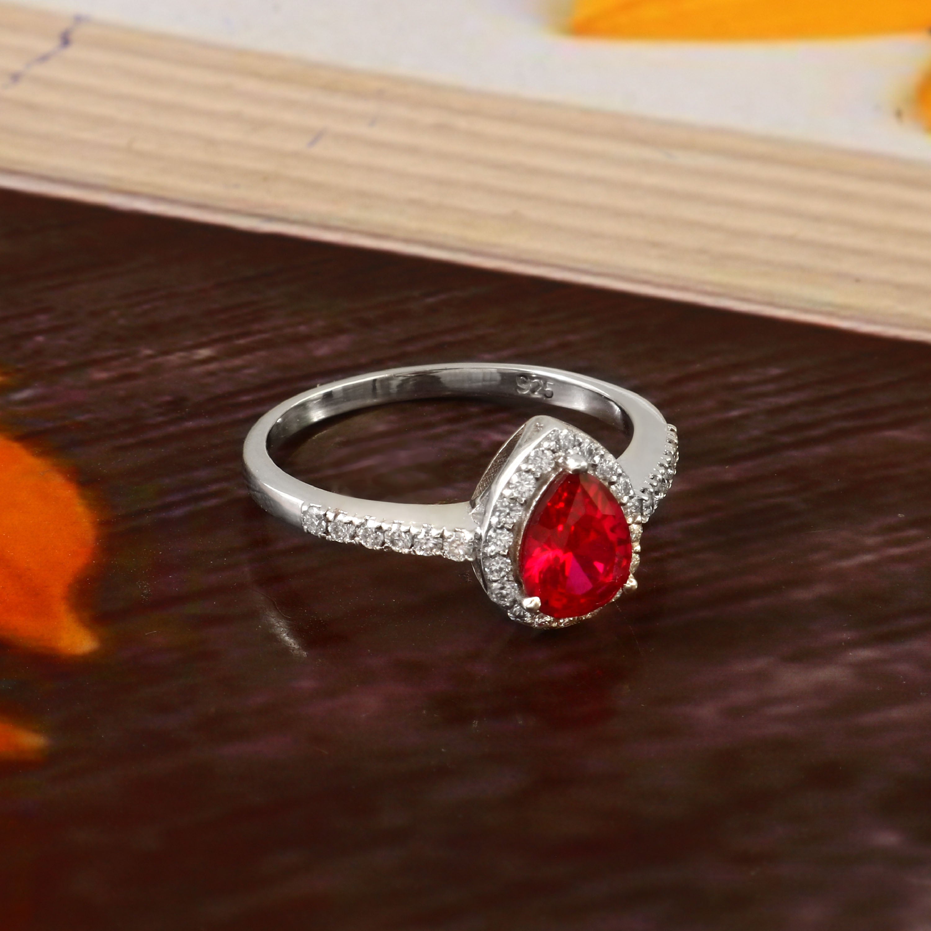 Natural Ruby and Moissanite Ring for Her, Elegant Gemstone Engagement Anniversary Jewelry