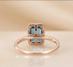 Emerald Cut London Blue Topaz and Moissanite Ring for Her, Elegant Luxury Gemstone Jewelry
