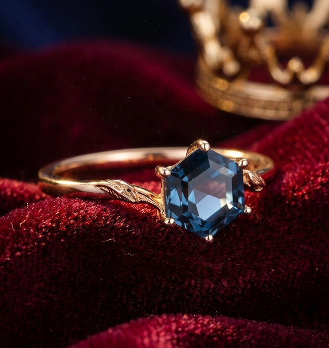 Elegant Hexagon Shape Blue Topaz Ring for Women in Sterling Silver Anniversary Gift Jewelry Main Image