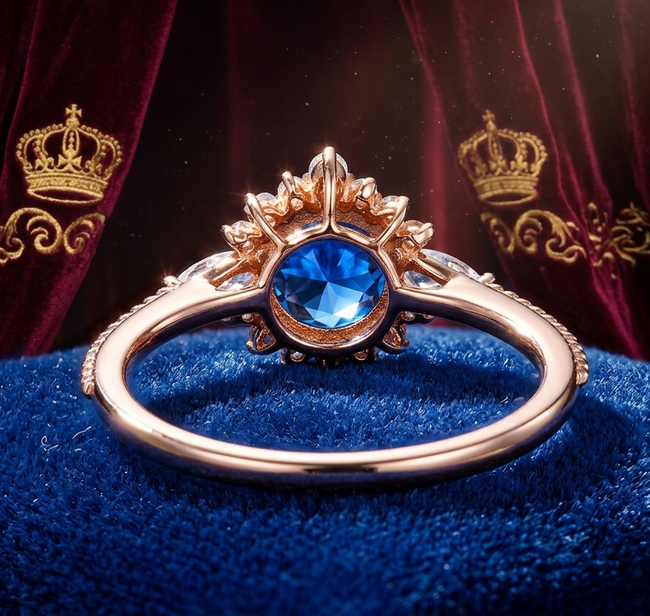 Elegant Round Blue Topaz and Pear Moonstone Ring for Women, Sterling Silver Anniversary Gift Jewelry Main Image