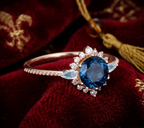 Elegant Round Blue Topaz and Pear Moonstone Ring for Women, Sterling Silver Anniversary Gift Jewelry
