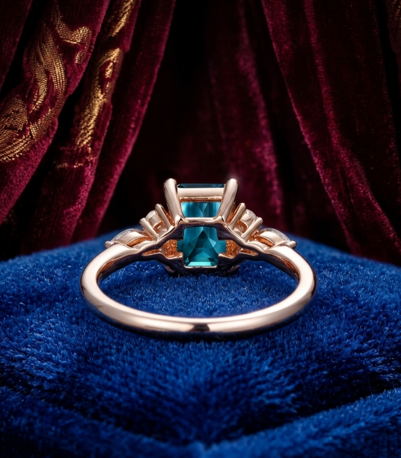 Natural London Blue Topaz and Moissanite Engagement Ring for Her, Elegant Sterling Silver Jewelry
