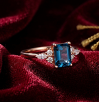 Natural London Blue Topaz and Moissanite Engagement Ring for Her, Elegant Sterling Silver Jewelry