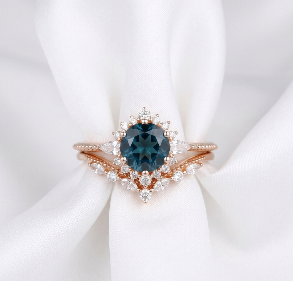 Natural London Blue Topaz and Moissanite Engagement Ring for Her, Elegant Bridal Jewelry Gift