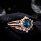 Natural London Blue Topaz and Moissanite Engagement Ring for Her, Elegant Bridal Jewelry Gift
