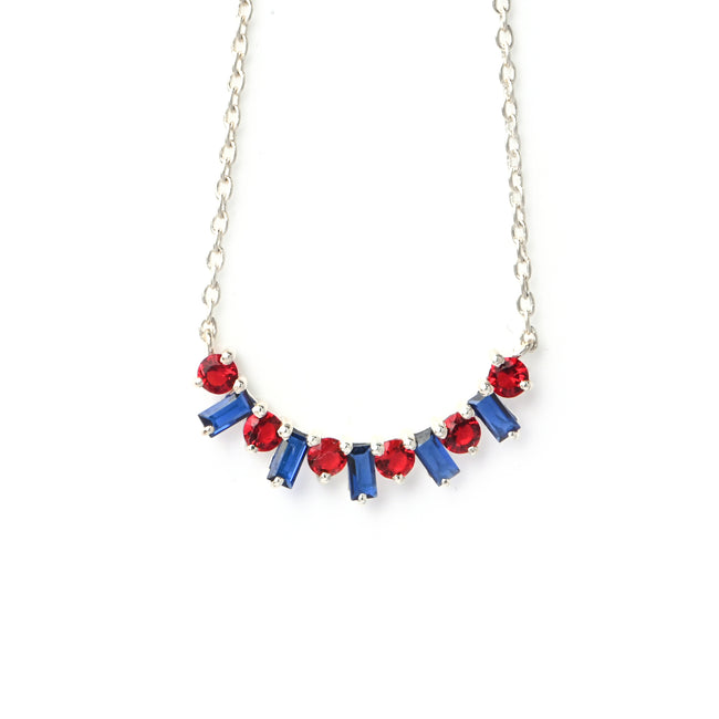Elegant Ruby and Sapphire Pendant for Her, Timeless Luxury Gift with Radiant Sparkle Hover Image