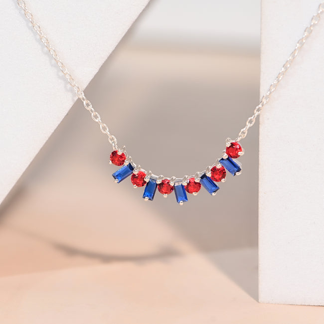 Elegant Ruby and Sapphire Pendant for Her, Timeless Luxury Gift with Radiant Sparkle Hover Image