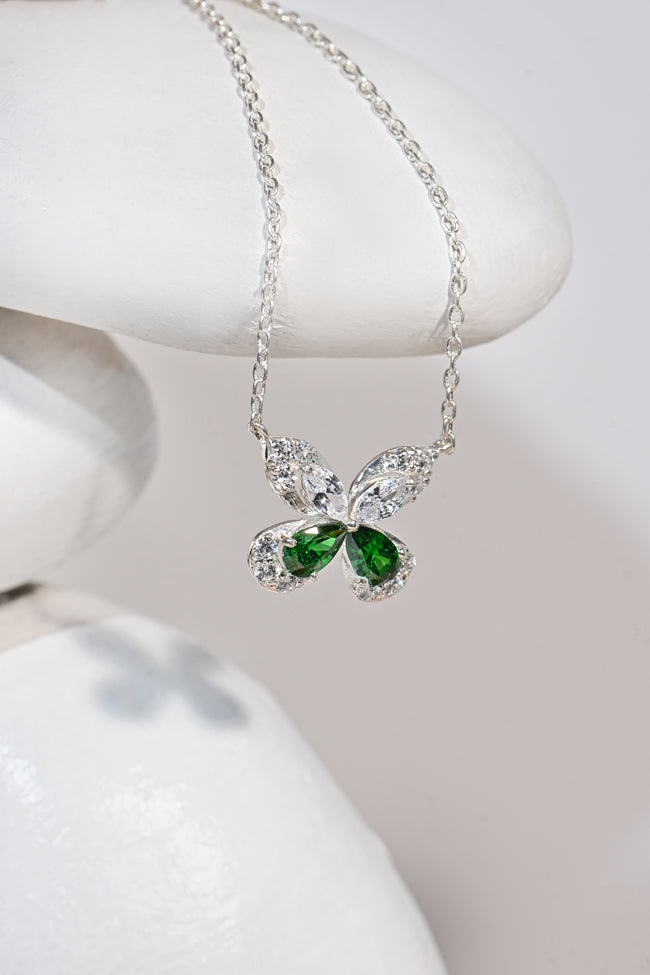 Elegant Moissanite and Emerald Pendant for Her, Timeless Luxury Sparkle Gift Jewelry Piece Hover Image