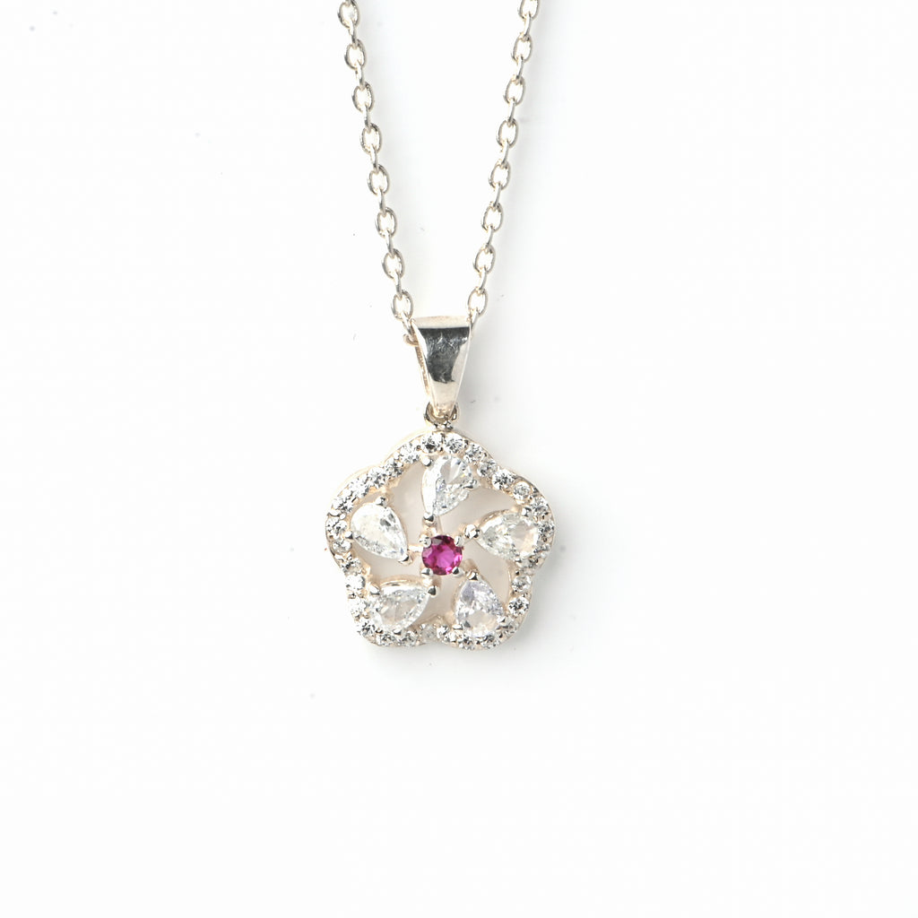 Elegant Moissanite and Ruby Clover Pendant for Her, Lucky Charm Luxury Sparkle Gift