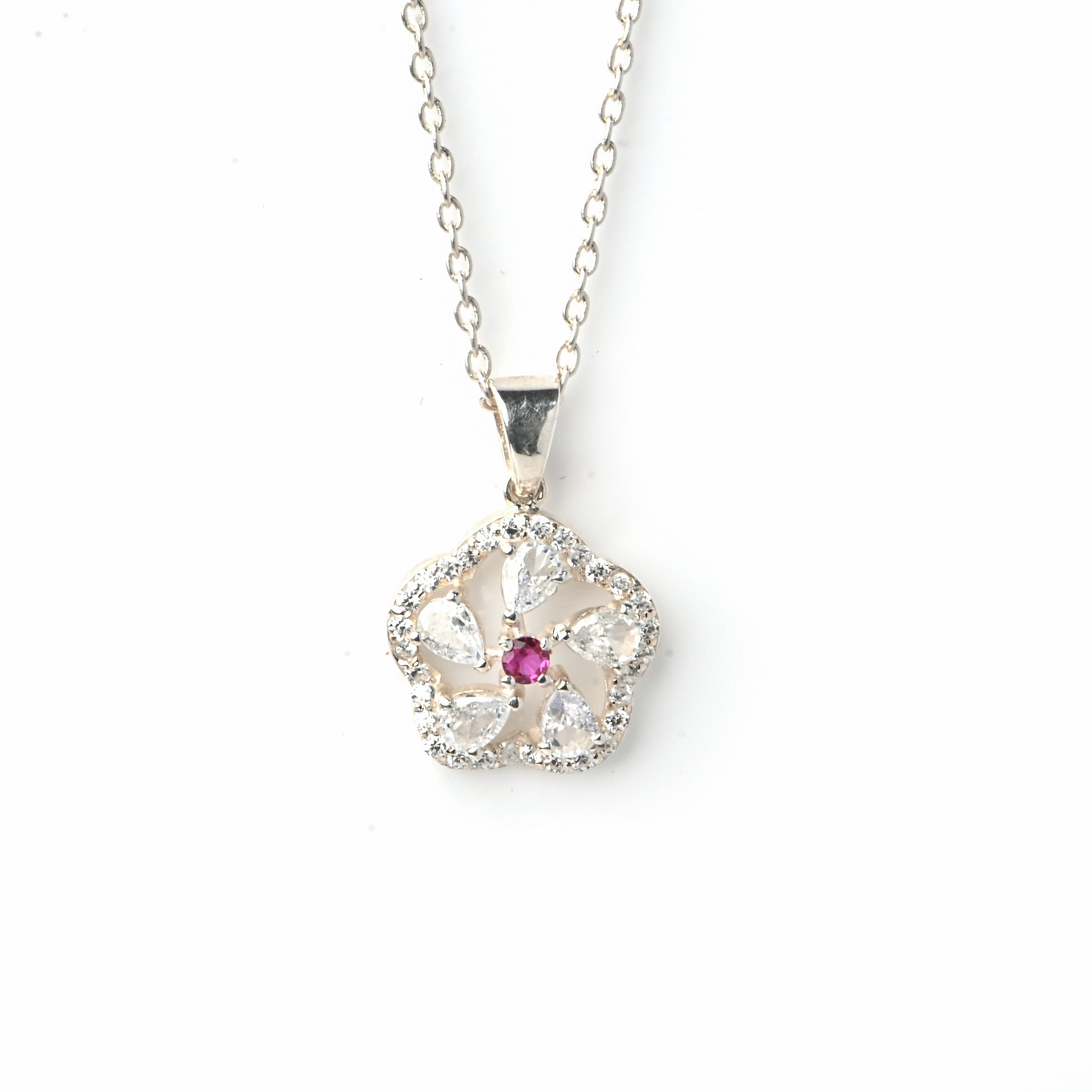 Elegant Moissanite and Ruby Clover Pendant for Her, Lucky Charm Luxury Sparkle Gift