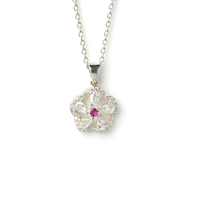 Elegant Moissanite and Ruby Clover Pendant for Her, Lucky Charm Luxury Sparkle Gift Main Image