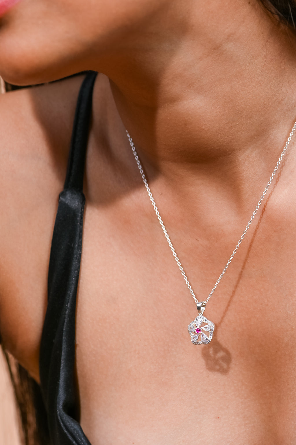 Elegant Moissanite and Ruby Clover Pendant for Her, Lucky Charm Luxury Sparkle Gift